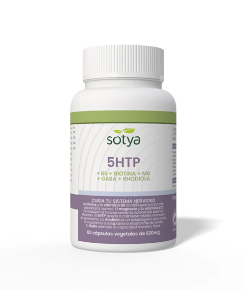 5HTP + B6 + BIOTINA + MG + GABA + RHODIOLA, 60 Cápsulas vegetales de 620 mg