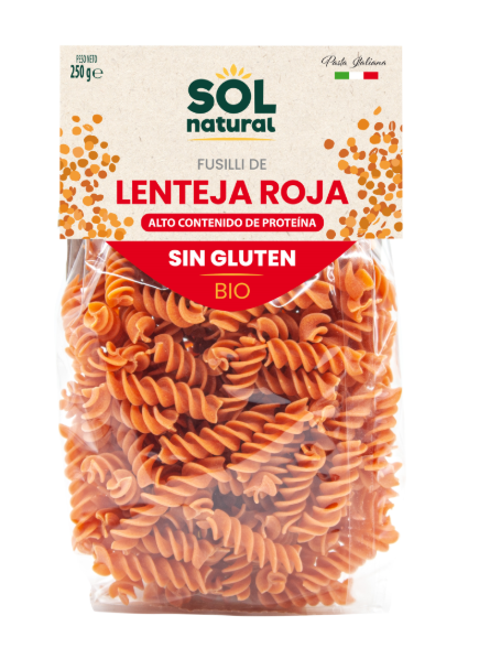 Fusilli de Lenteja Roja BIO, Sin Gluten, 250 g