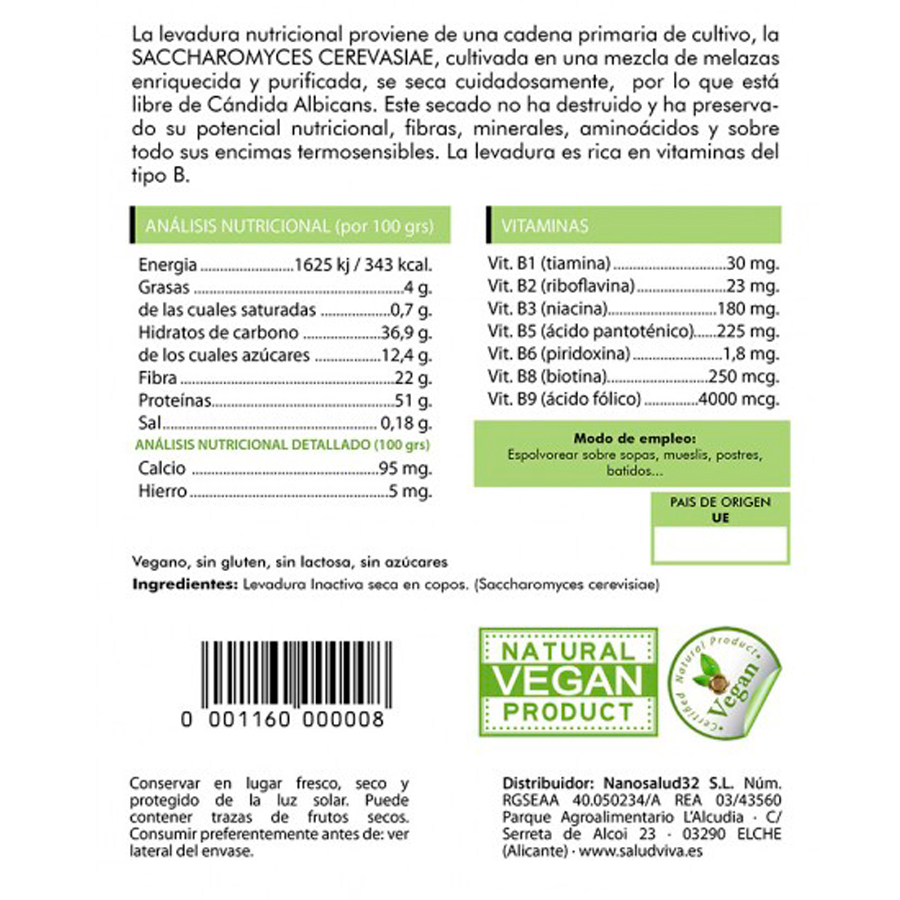Levadura Nutricional, 125 g.