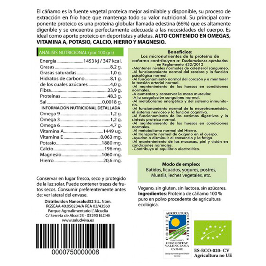 Proteína de Cáñamo, 250 g.