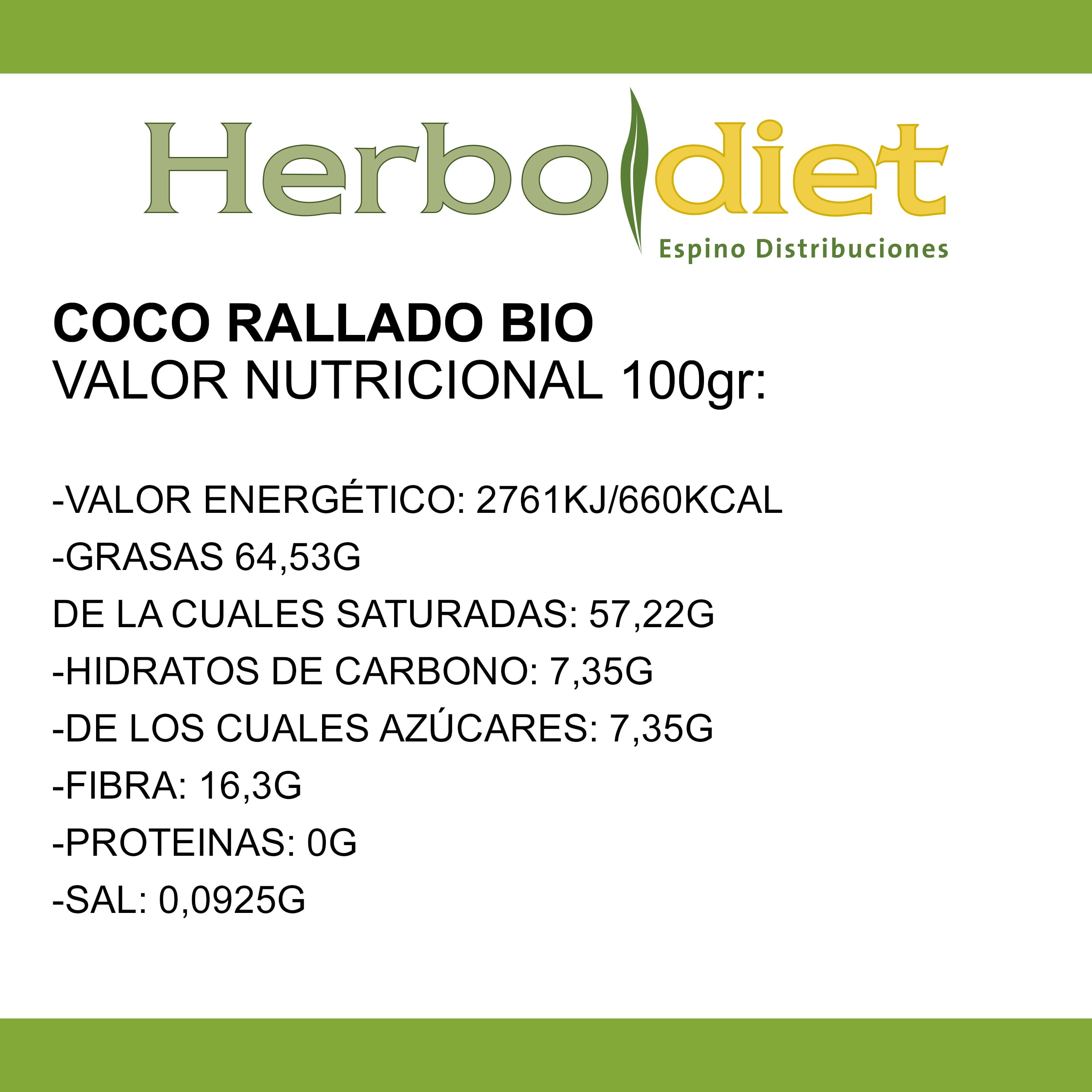 Valor nutricional Coco Rallado BIO 150gr